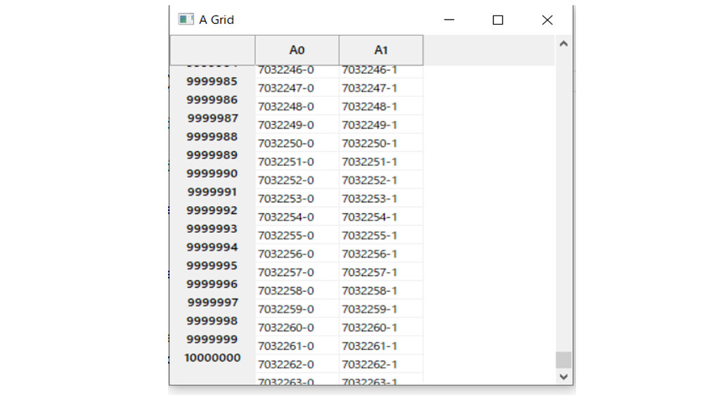 wx.grid/wx.grid.GridTableBase can not show data more than 7M rows ...