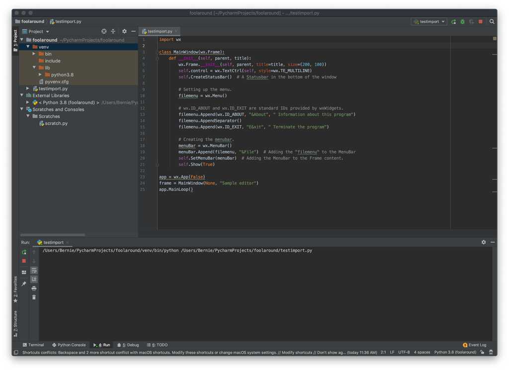Unexpected Menu bar contents - Newbie Help - Discuss wxPython